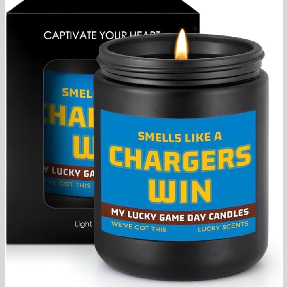Smells Like A Chargers Win Scented Candle Football Themed Party Decor, gift, NIB